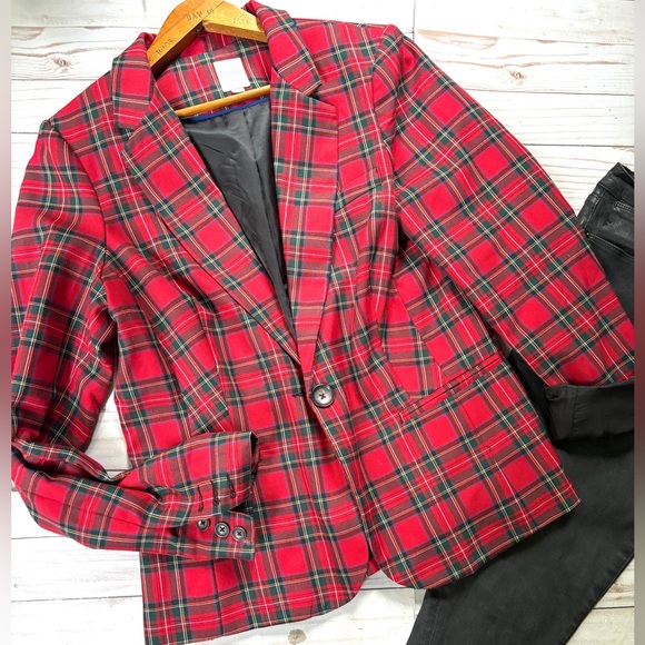 twik Jackets & Blazers - twik Red Plaid Blazer